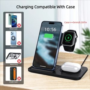 Wireless Charging Station for Multiple Devices Foldable 3 in 1 Fast Charger Station Stand Dock for iWatch Series 9 8 7 6 SE 5 4 3 2 Ultra Airpods Pro 3 2 iPhone 15 14Pro 14 13 Pro Max 13 12 11 Pro X Max XS XR 8